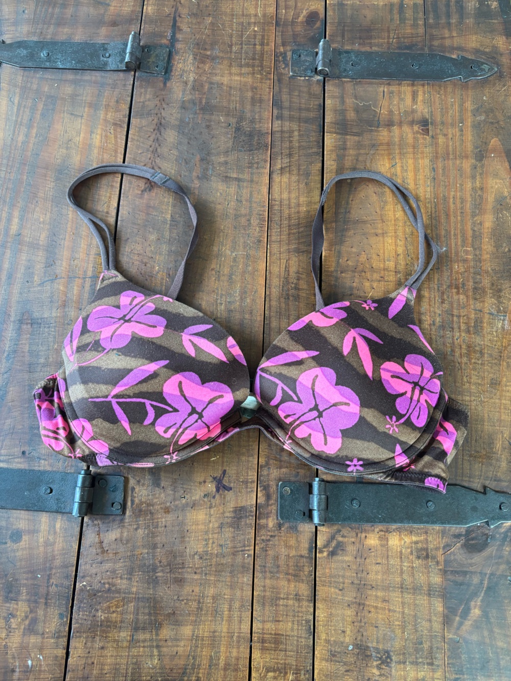 Victoria's Secret Brown Bra with Pink Floral Print - Women Accessories